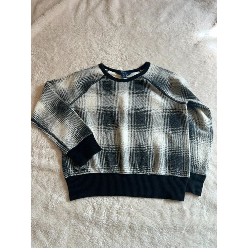 Polo Ralph Lauren Girls M 8-10 Black White Checkered Long Sleeve Top